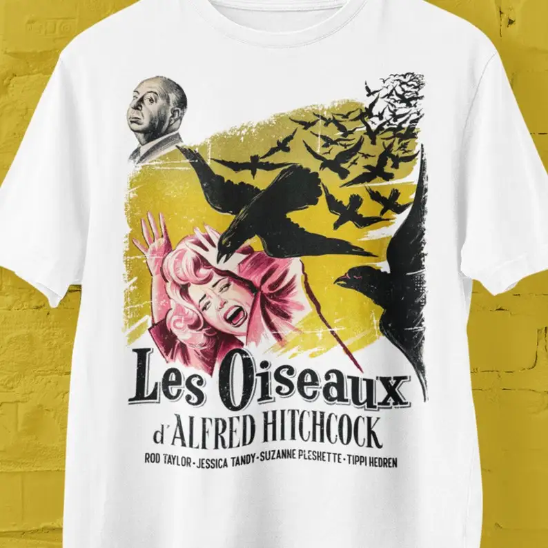 The Birds T tričko, Birds (Les Oiseaux) Francúzsky filmový plagát tričko, Alfred Hitchcock Lovers Fan Obľúbený, darček pre fanúšikov Hitchcock