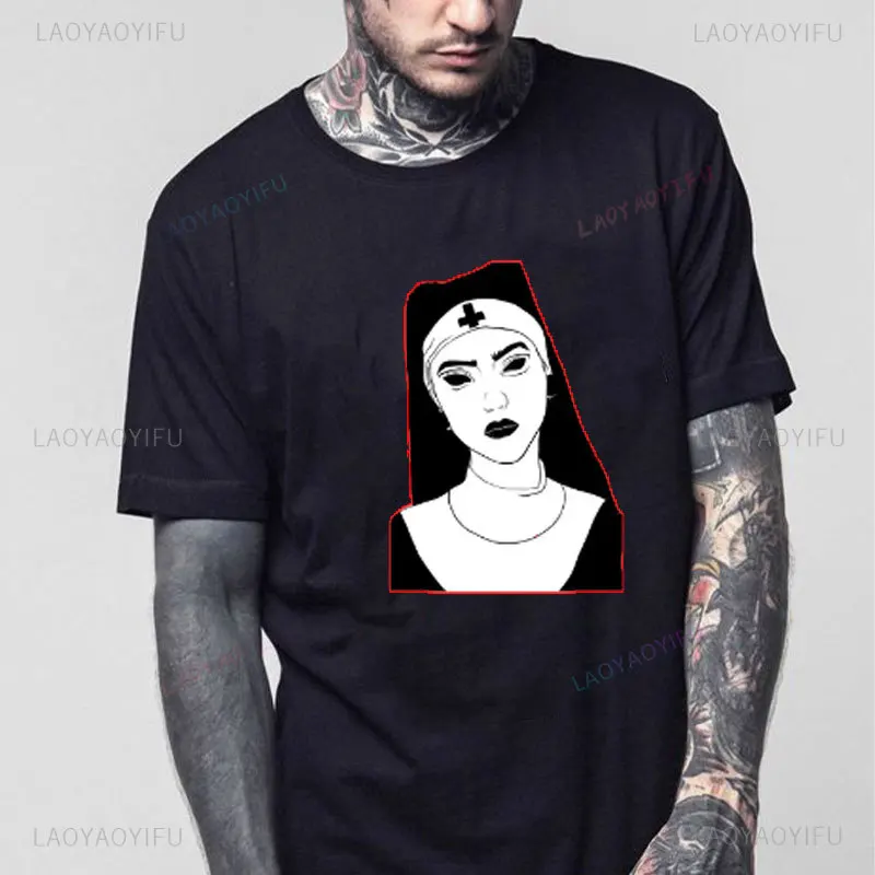 The Sex Nun Print Men Dámske tričko Kreativita Unholy Evil Nun Summer T tričko Móda Mužský krátky rukáv Loose Hip-Hop Tops Tops