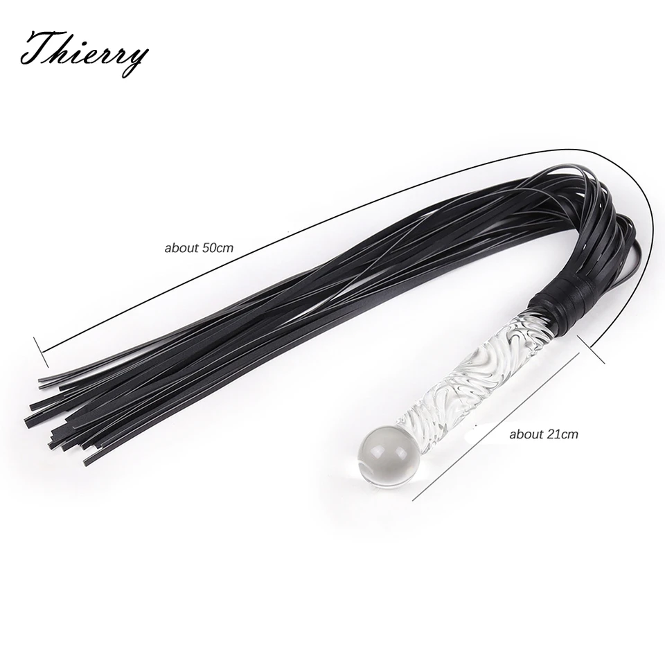 Thierry Pu Leather Whip so sklenenou rukoväťou análny zástrčku, flogger výprask Bondage Slave Fetish Sex Hračky páry pre dospelých