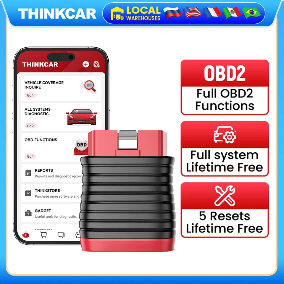 ThinkCar BD6 OBD2 Scanner Úplný systém Diagnostické nástroje Krvácanie/brzdu/ETS/IMMO/Oil Reset Lifetime Free Automotive Scanner 2024