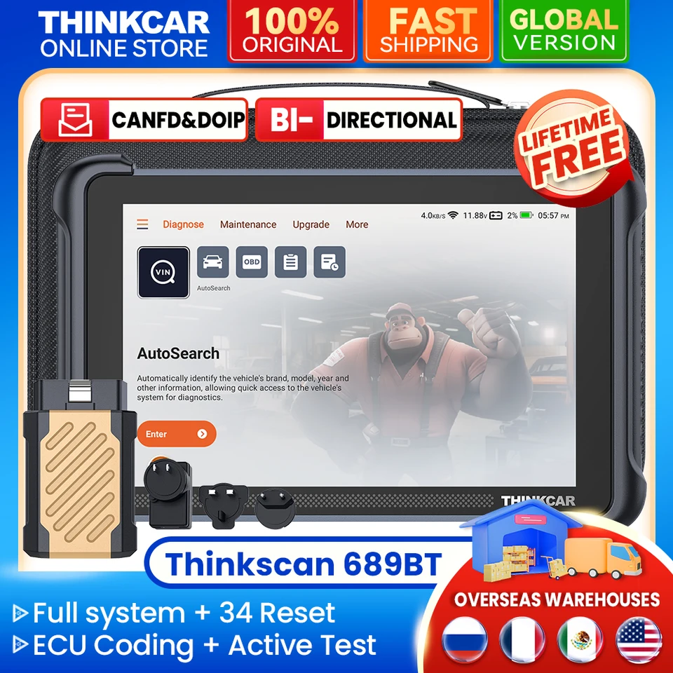 ThinkCar ThinkScan 689bt OBD2 Diagnostické nástroje Úplný systém 34 RESET SCANER SCANER Automobilový kód ECU Kódovanie aktívny test CANFD a Doip