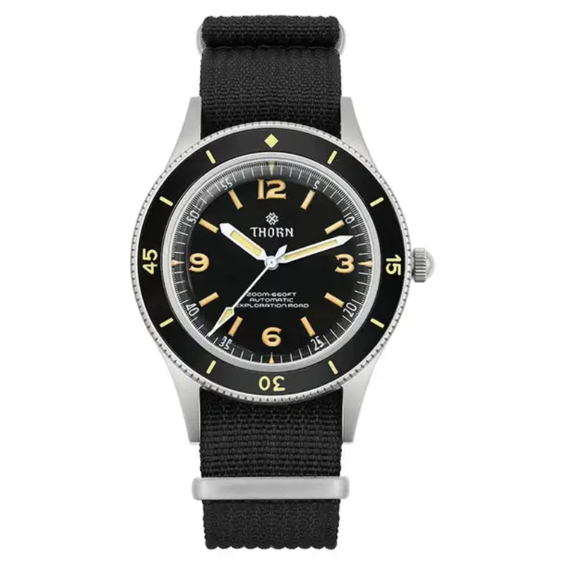 Thorn 50-Fathoms hodinky Men 40 mm vintage pohyb NH35 Automatický K9 Minerálny kryštál TR900 C3 Luminous Barracuda 200 m vodotesný