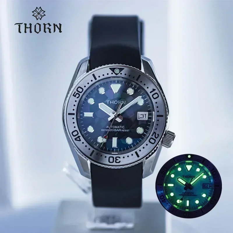 Thorn Marine200 Master Dvier Watch for Men NH35 Hnutie Automatický mechanický C3 Svetlo zafírový krištáľ 20bar vodotesný