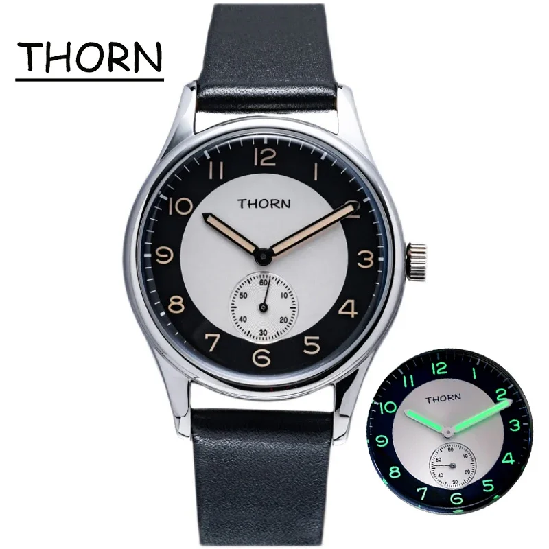 Thorn Shy021 Muži sledujú 37,8 mm kremeňový pohyb sterilný číselník K1 sklo 5ATM Svetlá ruka pre ruky pre muža retro náramky