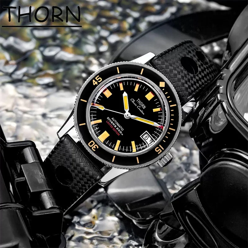 Thorn T006 Vintage hodinky 50-Fathoms Titanium Case Put5000 Pohyb 20ATM Vodotesné zafírové sklo Svetlo 38 mm potápači hodinky