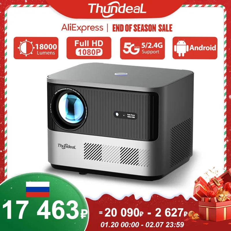 Thundal TDA6 Full HD Projector 1080p 2K 4K Video domáce kino Auto Focus 5G WiFi Android projektor TDA6W 3D prenosný proyektor