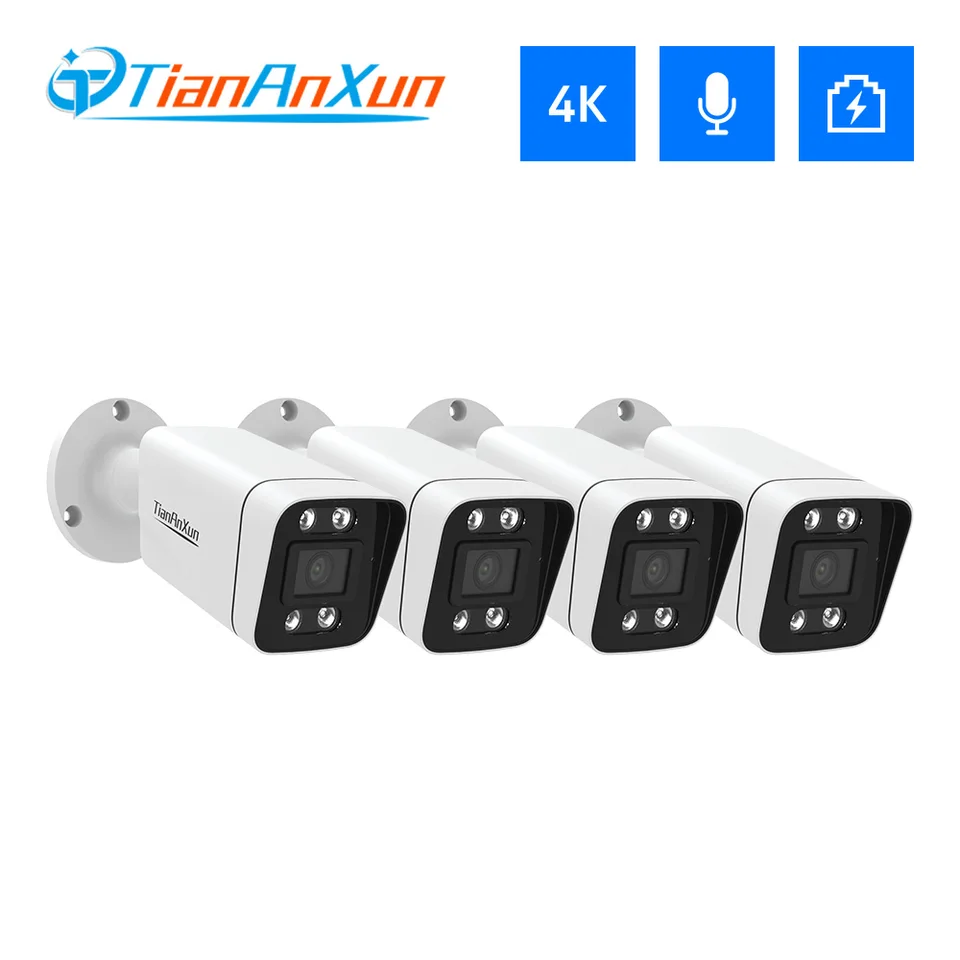 Tiananxun 8MP 4K IP fotoaparát Poe 5MP CCTV bezpečnostné kamery H.265 Vonkajší vodotesný zvukový videozáznam pre systém NVR
