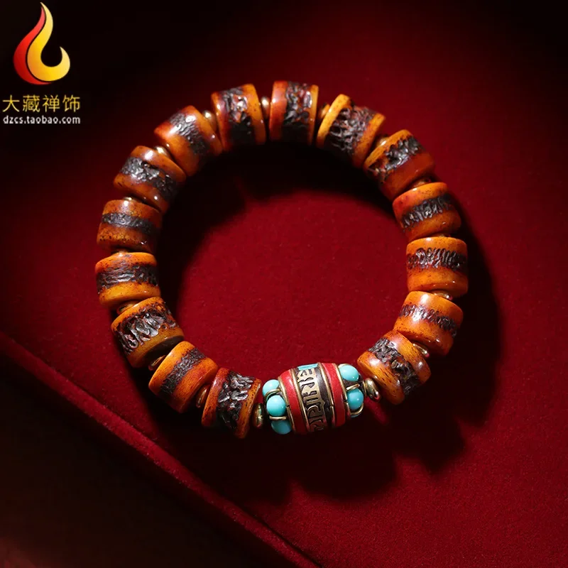 Tibetská oxová kosť Ornament Gabala remeslá etnický štýl v zúfalstve Pánske a dámske farebné korálky mantra textový náramok