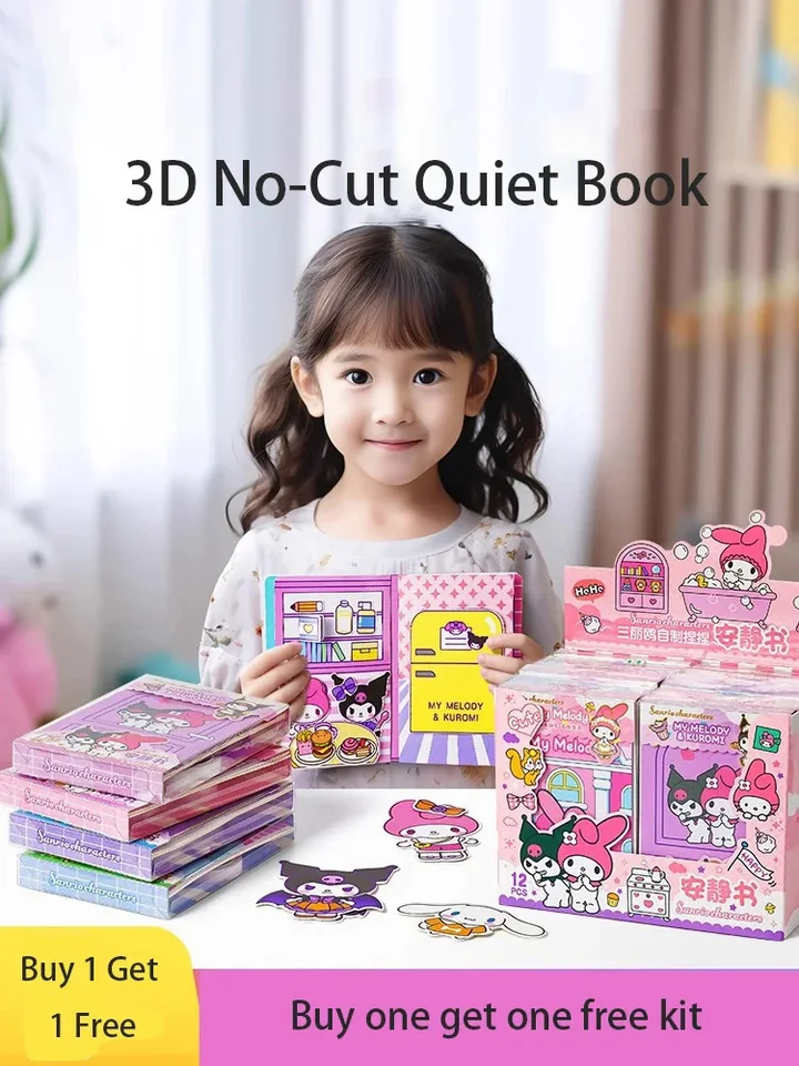 Tichá kniha Girls Nové ručne vyrábané DIY deti Sanrio No Cut Full Series Veľká kniha Kuromi Hračky veľké množstvo štýlov Najlepší predajca