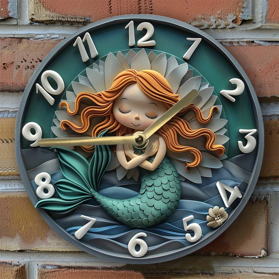 Tiché hliníkové nástenné hodiny s dizajnom morskej panny - ideálne pre jar a veľkonočné dekorácie, DIY Entrance Accent Wall Clock Moderný dizajn