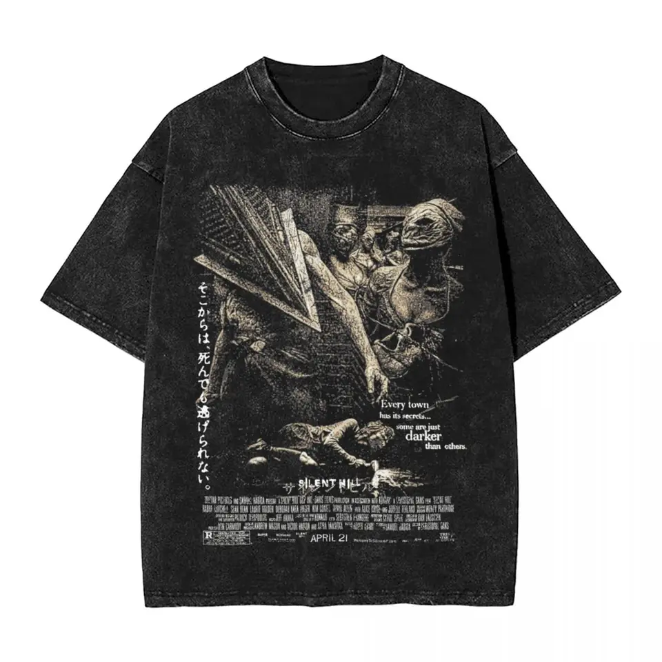 Tiché kopec umyl tričko Streetwear hip hop hop vintage tričká Hororová filmová hra Tees tops tops tops women Cotton Harajuku vytlačený
