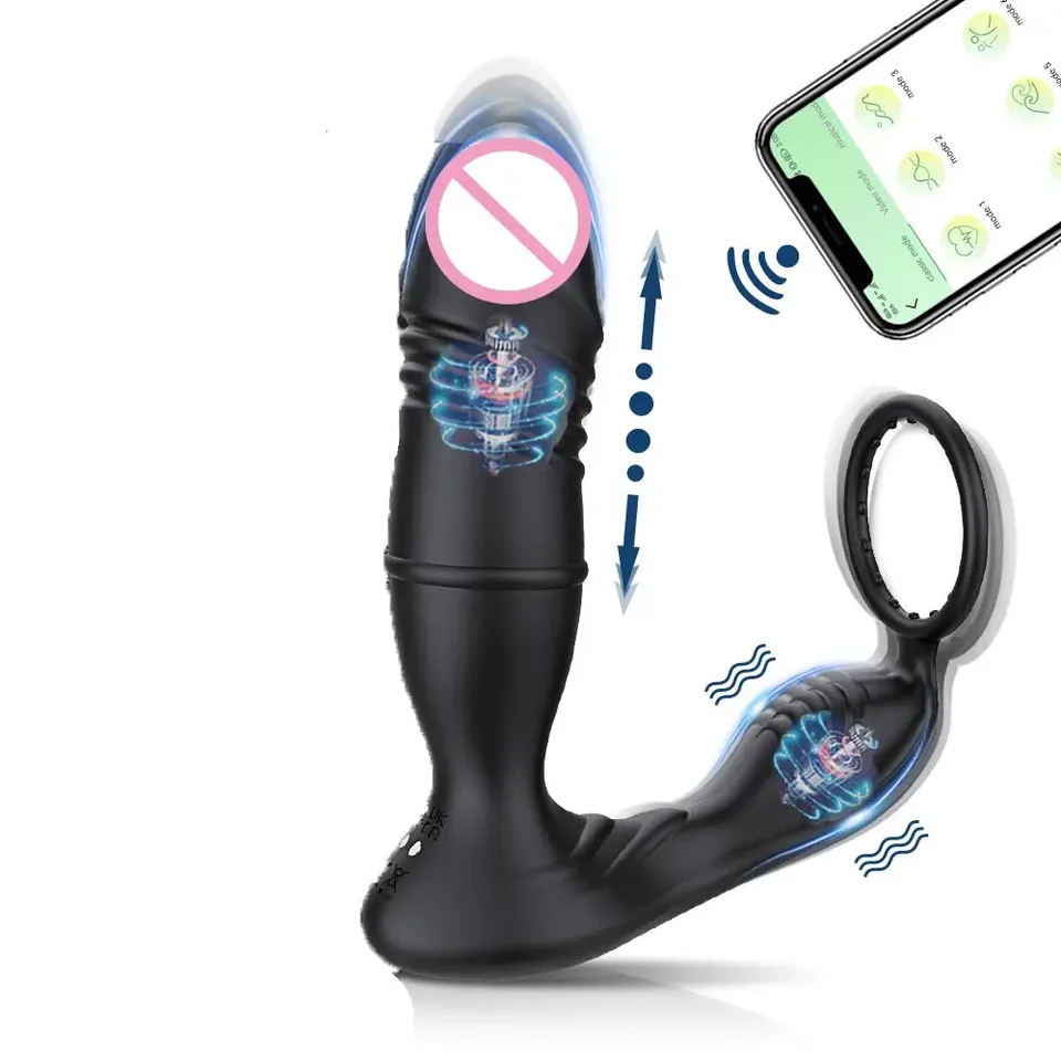 Tichší análny dilatátor Teleskopický vibrátor Mužský piest Vibračný prsteň pre pár penis puzdro Ženy Men seca masturbové roboty Omen Omen