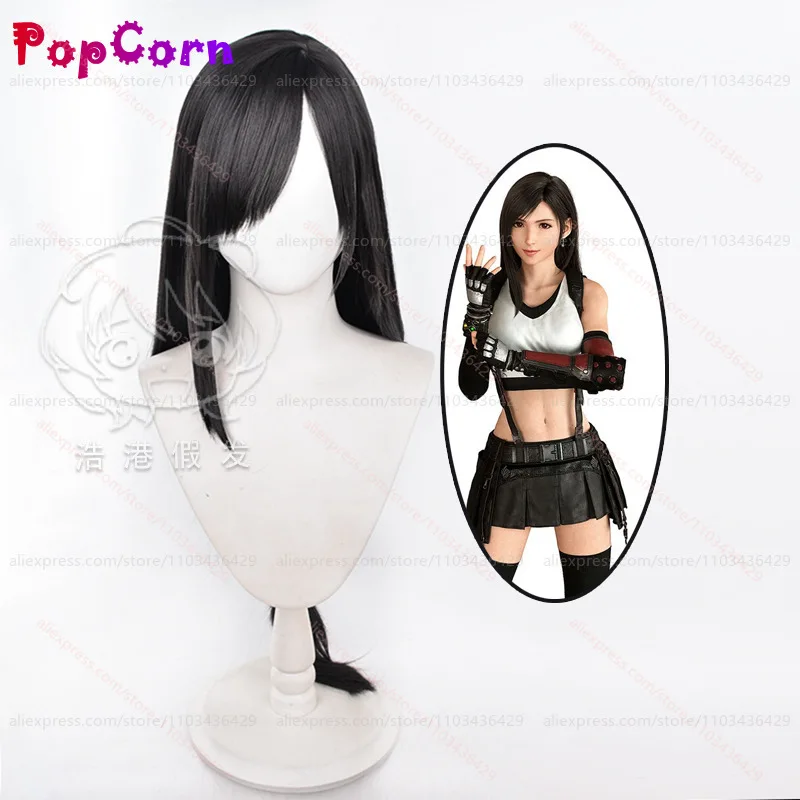 Tifa Lockhart parochňa unisex 85 cm dlhá rovná čierna parochňa Cosplay anime cosplay parochne s tepelne odolné