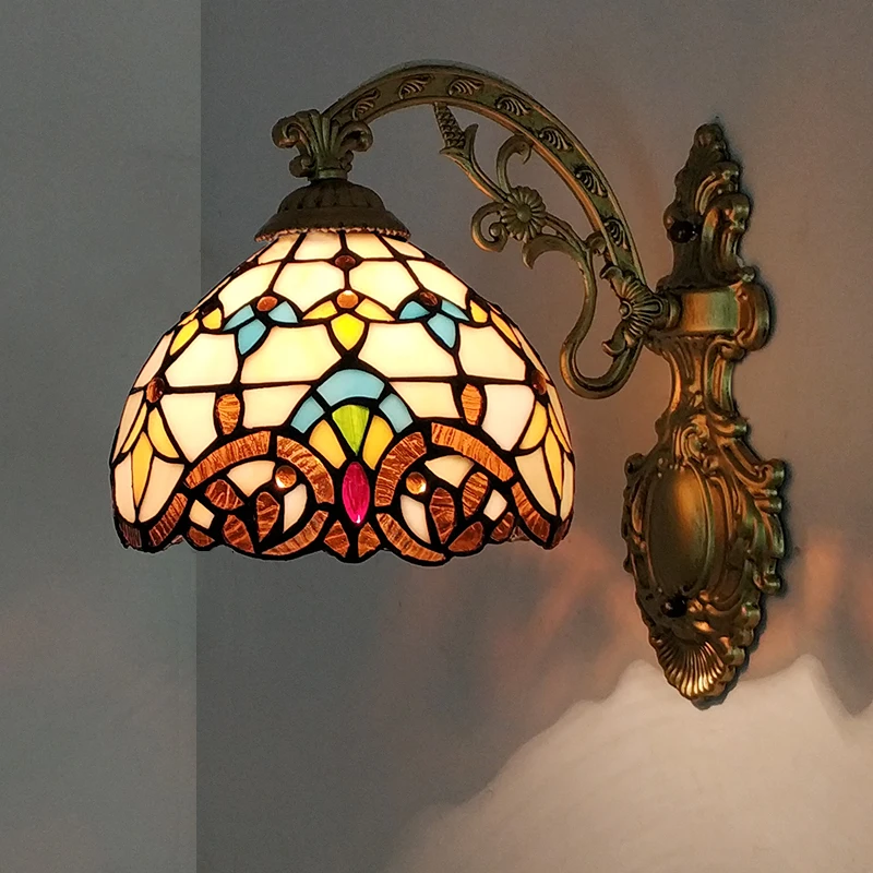 Tiffany v štýle nástenná lampa namontovaná na svietniky Barokový dizajn sklenený odtieň osvetlenie závesná spálňa Domáce dekorácie Doplnky
