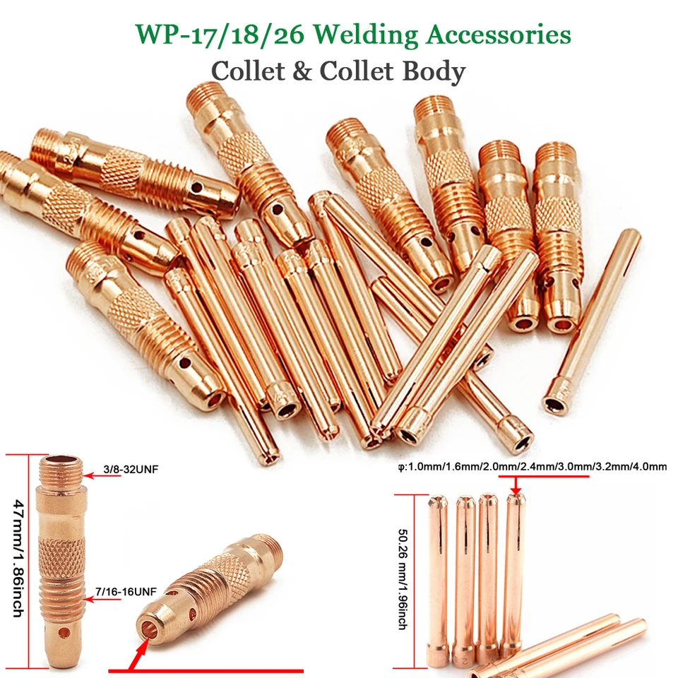 TIG Zváranie TORCH CONSUFICE COLLET Body 1,0 mm 1,6 mm 2,0 mm 2,4 mm 3,2 mm 4,0 mm WP17 WP18 WP26 TIG Tungstens Electrodes Collet Collet
