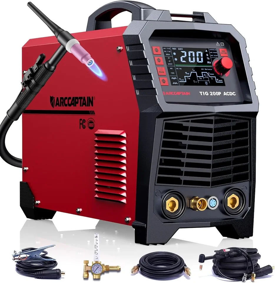 Tig zvárač AC/DC 200Amp s pulzom, zvárač hliníka Tig 110V/220V TIG zvárač s štvorcovou/trojuholníkovou vlnou/paličkou/mma