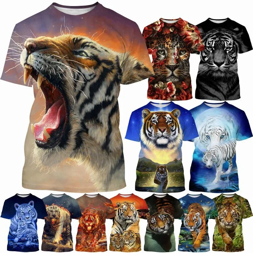 Tiger 3D Cool Tričko Harajuku Novinka hip hop unisex ulica s krátkym rukávom módne mužské zvieracie umenie Tiger Tričko