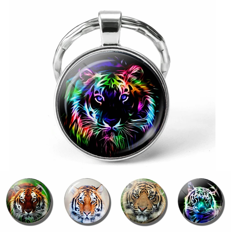 Tiger Animal Glass Dome Keychain Cabochon kovový reťaz kľúča Ring King of Forest Fashion doplnky šperky prívesok darček