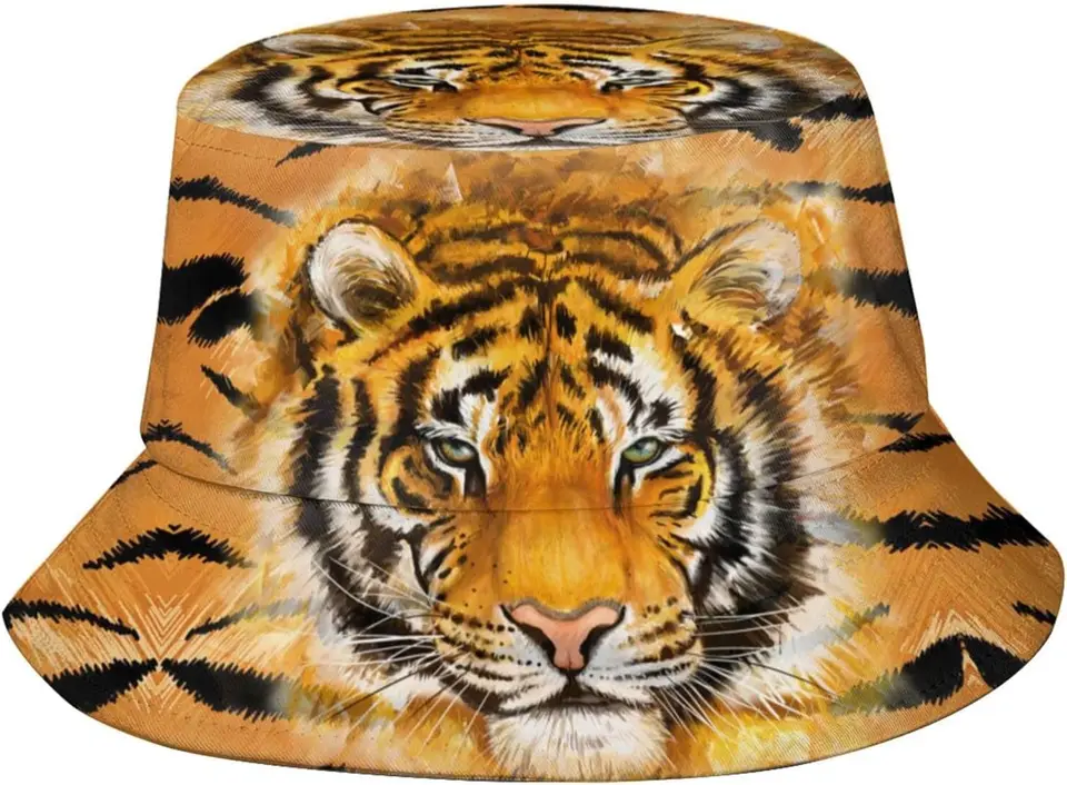 Tiger Bucket Hat Zvieratá Rybárska čiapka tiger kožná klobúk Cool slnečný klobúk pre rybárske turistické kemping