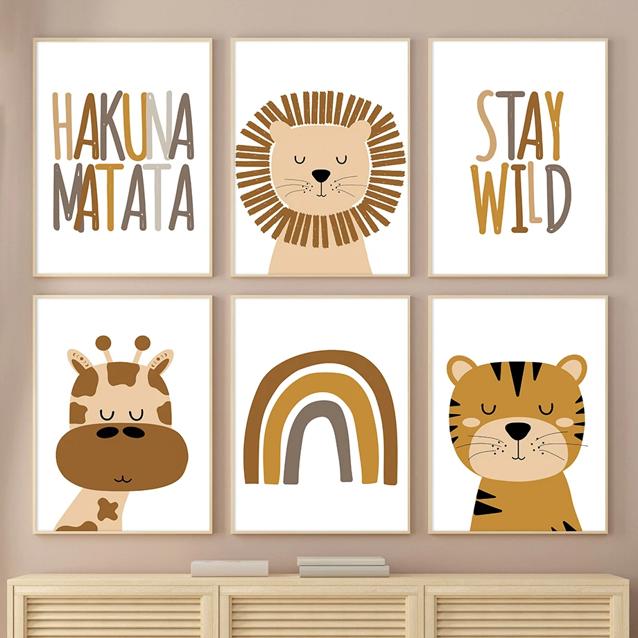 Tiger Giraffe lev dúha hakuna matata pobyt divoké nástenné umenie Pictures detské izba výzdoba výtlačky výtlačky detská spálňa maľba maľba