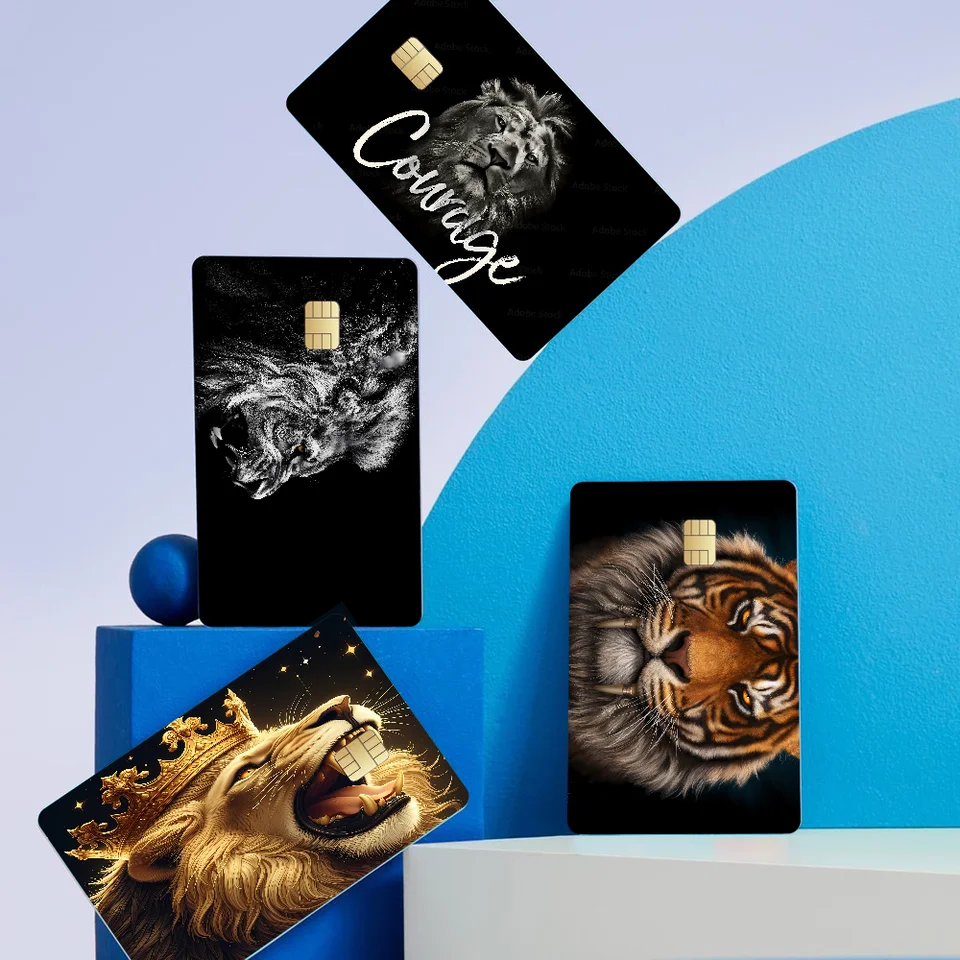 Tiger Lion Animal Wildlife Cartoonfashion Matte Gold Silver Black Matte Film Skin Tape Tape For Bank Credit Debet Card