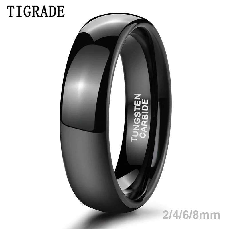 Tigrade 2/4/6/8 mm čierny prsteň Men Men Ženy leštený volfrál karbide svadobná skupina zásnubné prsteň prsteň unisex Menovník/dátum gravírovanie