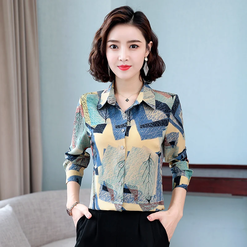 Tingyili M-5xl Fashion Dámska košeľa Kórejský štýl s dlhým rukávom šifónová blúzka Vintage kvetinové tlač