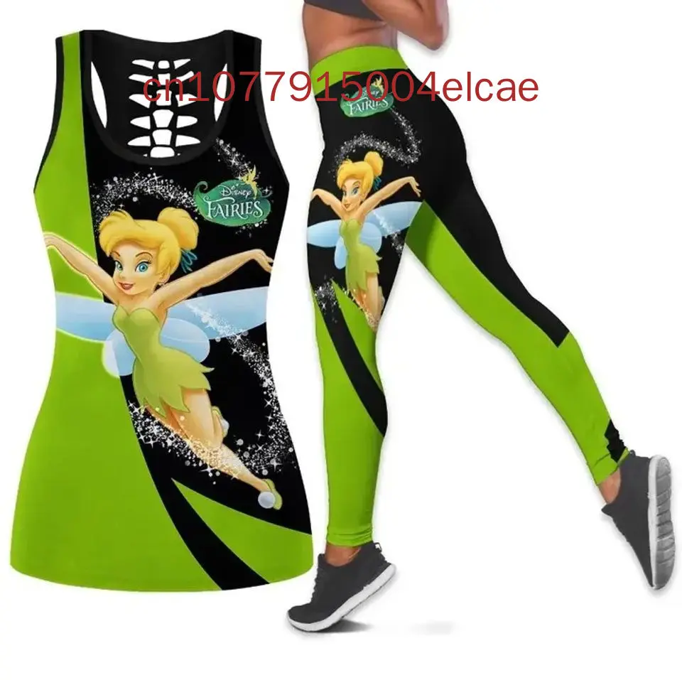 Tinker Bell Dámsky výrezový tank Top Leggings Yoga Set letné fitnes legíny tracksuit Disney Hollow Tank Top Leggings Set