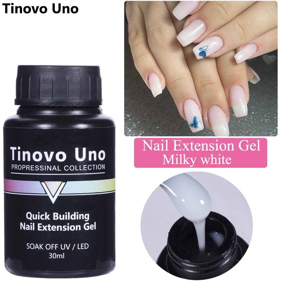 Tinovo Uno Builder Lolder Loks v fľaši mliečna biela polotrvánna UV Construction Gél pre krátke nechty etxsion manikúru