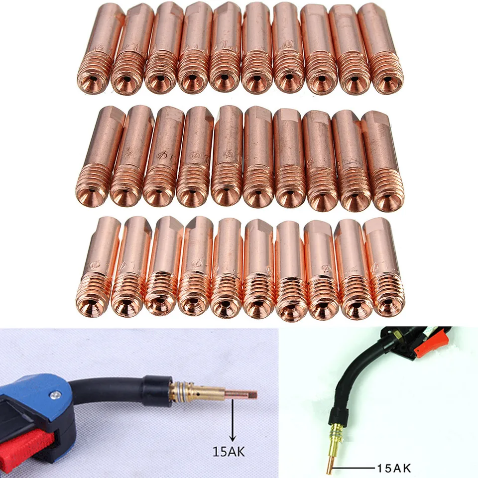 Tipy držiak držiak držiak na plynové súpravy meď 25*6 mm MB-15AK MIG/MAG M6 Zváranie 10ks 10x 0,8/1,0/1,2 mm užitočné praktické praktické