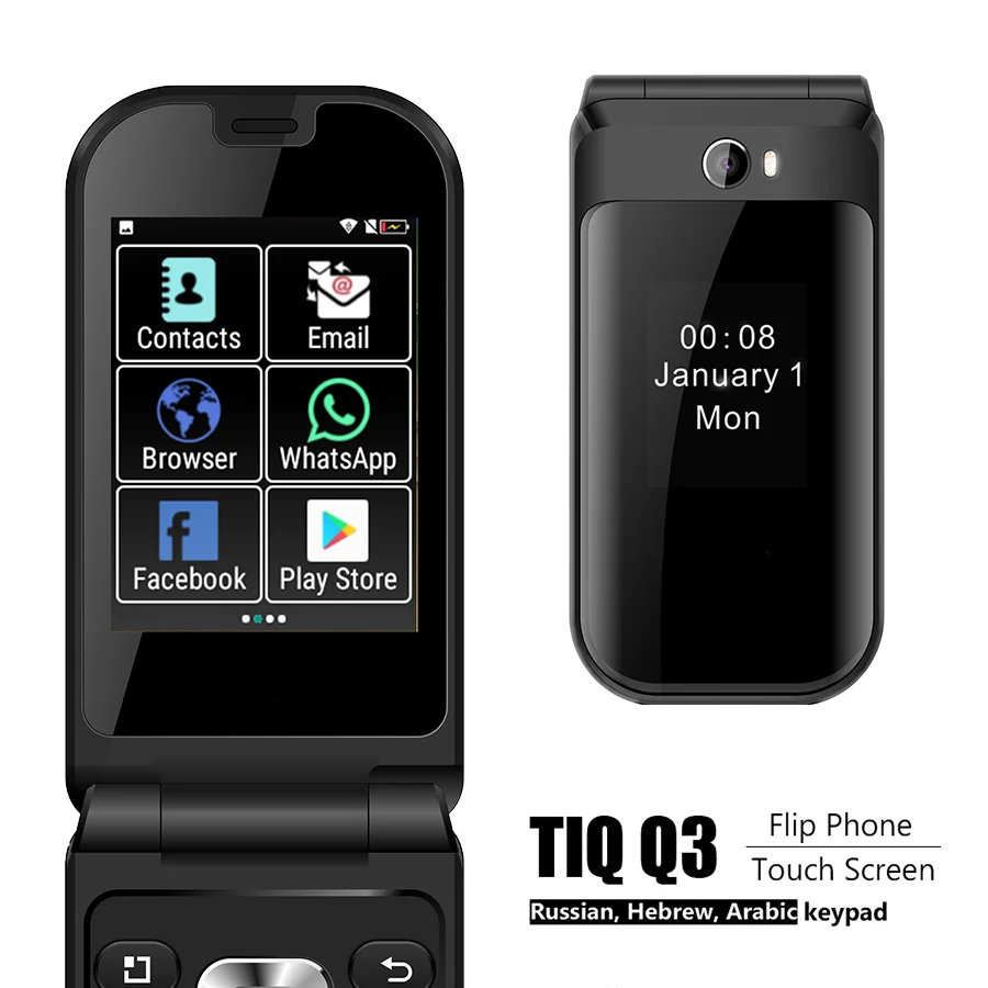 TIQ Q3 Flip Touch Screen Android 8 MTK6739 Google Play 2,8 palca 3 GB 32 GB Mobilný telefón
