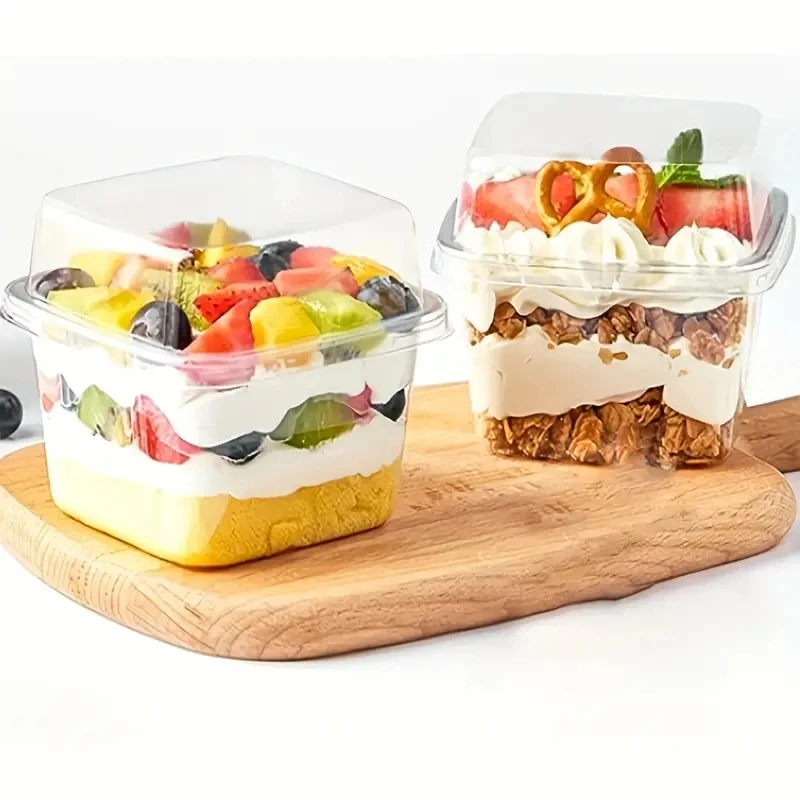 Tiramisu Box, Cake Balenie Box, Square Mousse, Balené sójové mlieko, priehľadné Mille-feuille, jednorazový dezert dezert