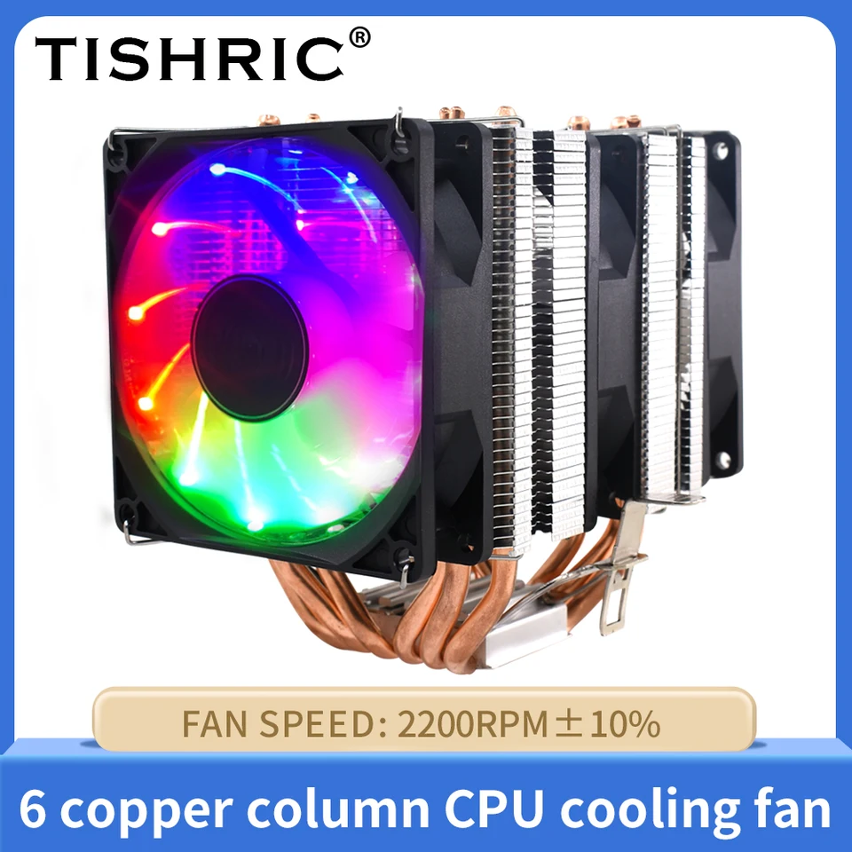 Tishric CPU Cooler Ventilátor 6/4/2 tepelných potrubí 4 PIN PWM RGB pre Intel LGA 1150 1151 1155 1200 1366 2011 AMD AM3 AM4 procesorový chladič procesora