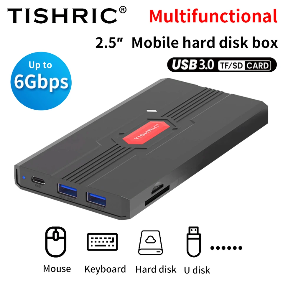 Tishric externý prípad HD 2'5 puzdro na pevné disky/kryt/kryt/box 4TB SATA na USB 3.1 Typ C SSD Case Support SD TF Reader