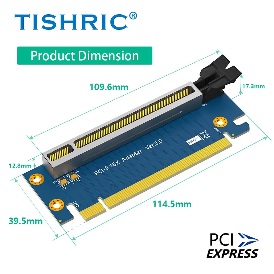 Tishric PCI-express 16x adaptérová karta PCI-E 3,0 90 stupňov Vysoká rýchlosť karty s tienením stúpacieho karty pre 2U Server