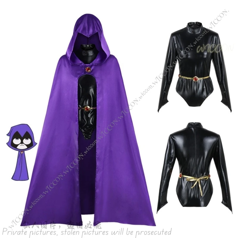 Titan Raven Crow Boy Cosplay kostým Purple Cape čierna kombinéza žena xs-3xl anime karikatúra comic-con halloween Party set
