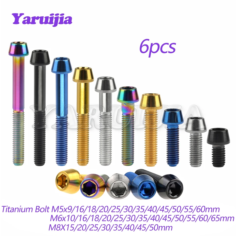 Titanium Ti M5/M6/M8x9/10/15/11/18/20/20/30/35 ~ 65 mm skrutka skrutky z kužeľa na hlavu Klávesov pre bicykel pre bicykelový bicykel GR5