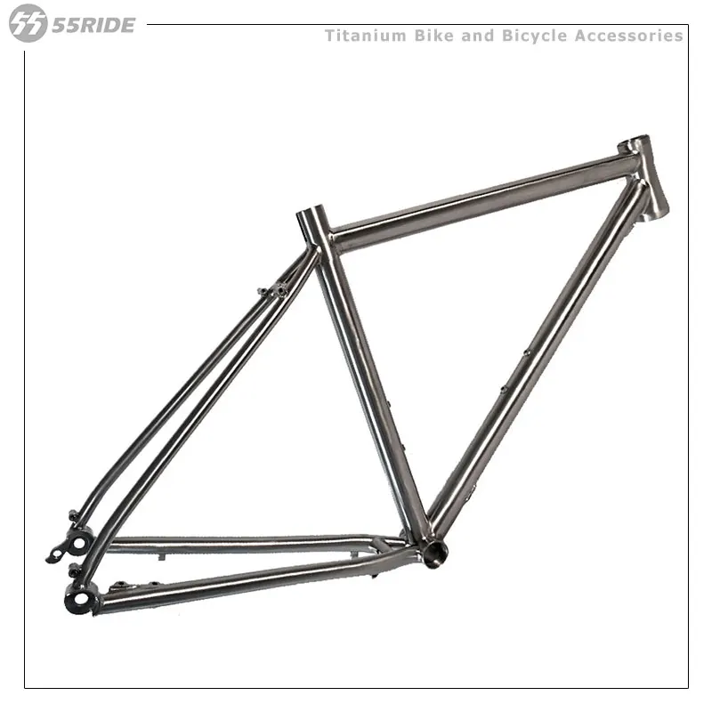 Titánový štrkový hardtail Rám, cez nápravu, brzdu s plochým držiakom, horná trubica v tvare, cyklistické časti, 142x12