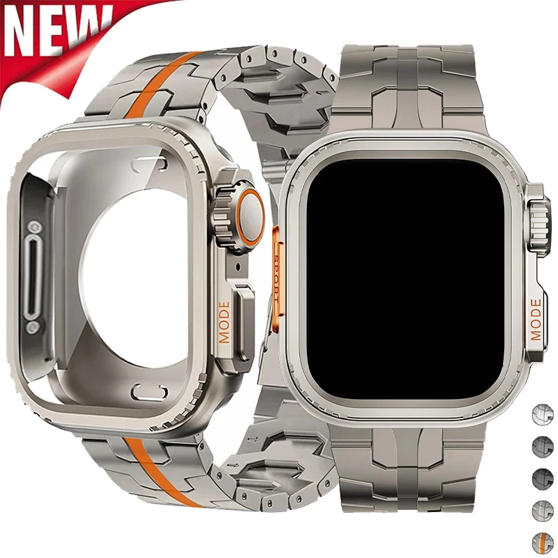 Titánska farba z nehrdzavejúcej ocele s kovovým puzdrom pre Apple Watch Band 9 8 7 SE Metal Link Bracelet pre Iwatch 6 5 4 Series