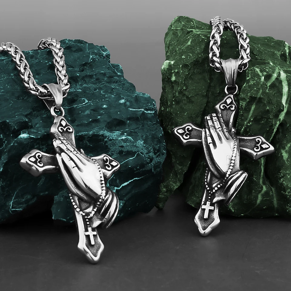 Titánska oceľ Casting Retro modlitba krížový náhrdelník prívesok Amulet Islam náboženstvo kresťanské šperky darčekový sveter veľkoobchod