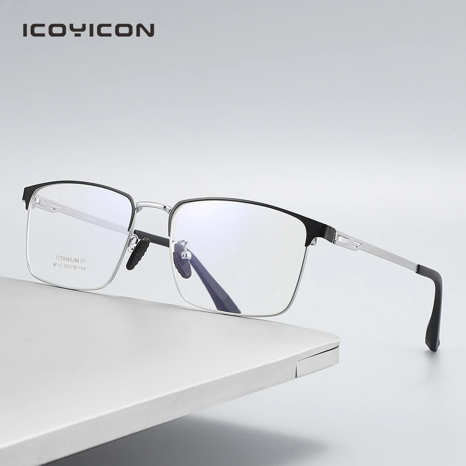 Titánske okuliare Men Men Square Myopia Purse Guma Frame bez úplného optického okuliarov Nové klasické 6112