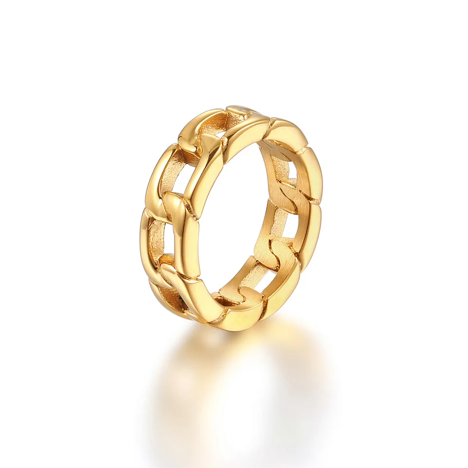 Titánsky oceľ Miami Cuban Link Celtic Rings 18k zlatý vákuový pokrčený stohovateľný denný prsteň prst šperky Darčeková veľkosť 8-10