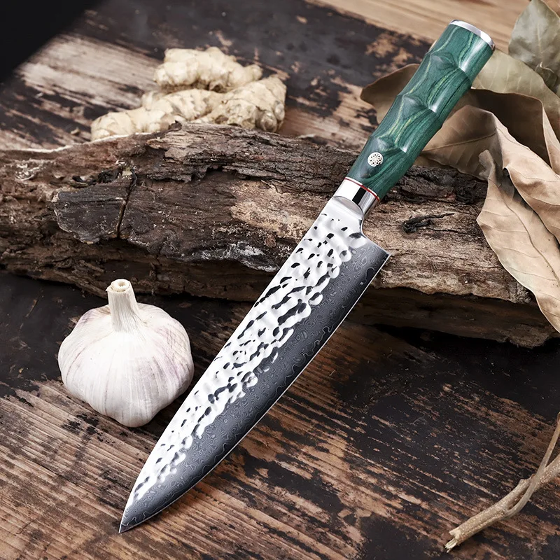 TJ POP 8 -palcový šéfkuchár Knife 67 Damascus oceľ japonský vg10 kuchynské nože kované pakkawood rukoväť ostré mäsové krájanie nožov