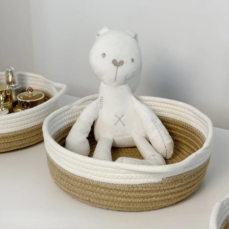 Tkaná skladovacia skrinka šperky kozmetika Kids hračky organizátor Desktop Key Key diaľkové úložisko Make -up organizátor tkaný košík