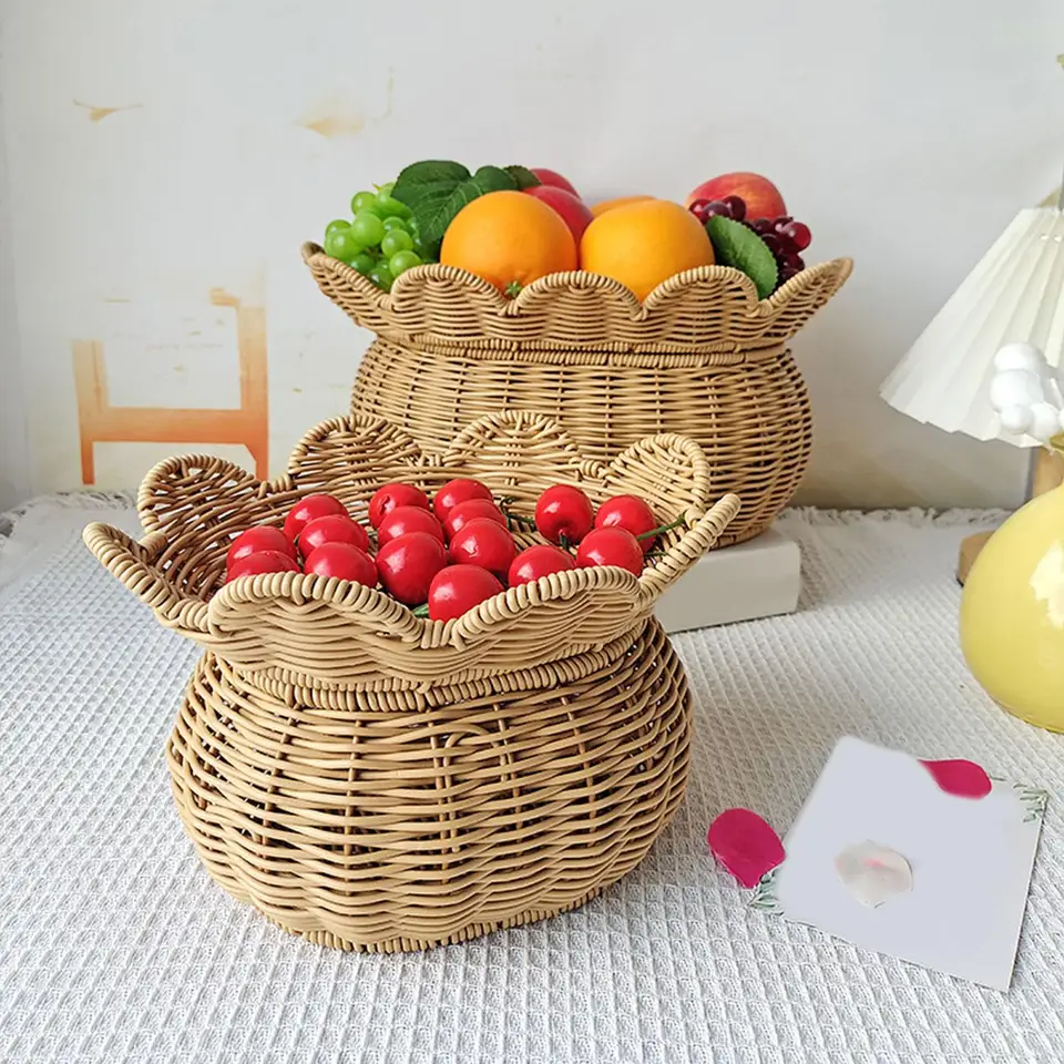 Tkaný chliebový kôš s krytom napodobeniny Rattan ovocný kôš tkanú na občerstvenie koláča pre reštauráciu pre reštauráciu domáci piknik