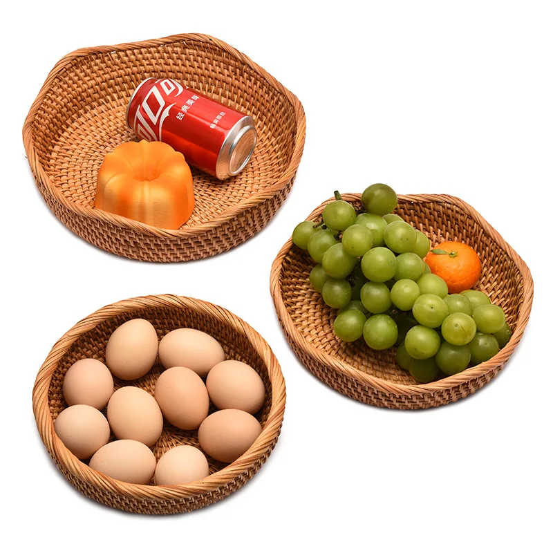Tkaný košík s rattanom, košík s prútým ovocím, krmiva na chlieb, dekoráciu domácnosti, organizátor Breadbasket pre kuchyňu