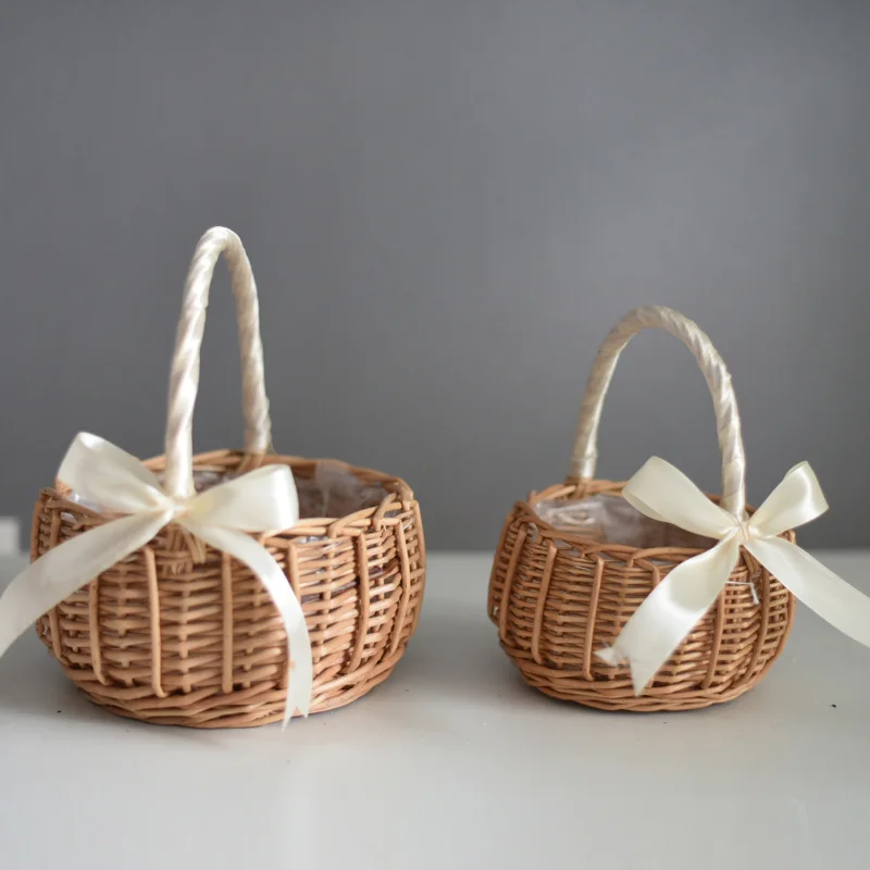 Tkaný kvetinový kôš Rattan Storage Basket Flower Girl Ručný kôš ručne vyrobený kvetinový kôš pre domácu svadobnú dekoráciu