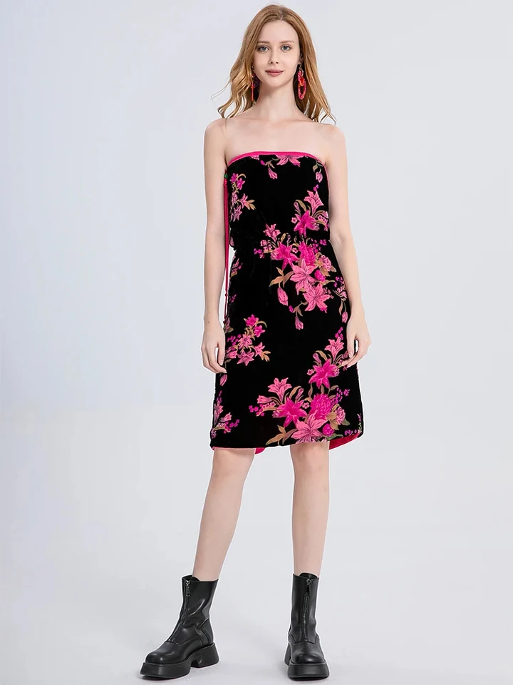 Tlačené šaty bez ramienok Nové čínske retro retro módne bez rukávov bez rukávov bez pásu bez pásov Slim Fit Slimming Flower Pattern Dress
