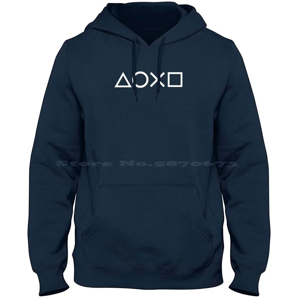 Tlačidlá ovládača (biele) 100% bavlnená kapucňa tričko PS2 PS3 Rapper PS4 Symboly ovládača Symboly Square Triangle Hamer