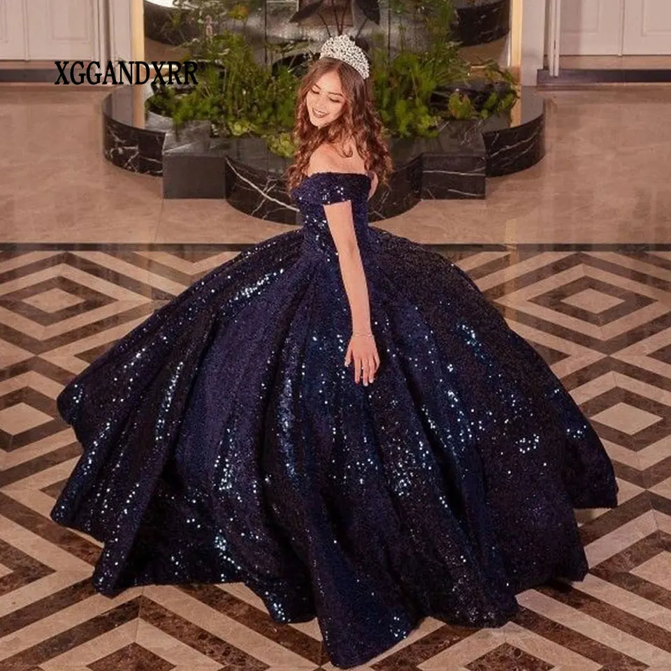 Tmavo modrá šaty Quinceanera 2024 Princess Prom Party Wear Ball Lown Sweet 16 xV rokov staré narodeniny